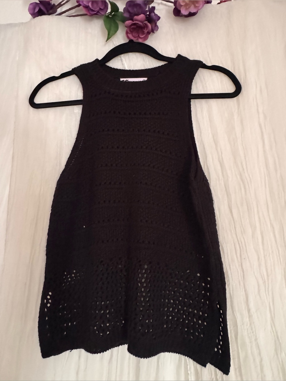SO Black Crochet Knit Tank Top